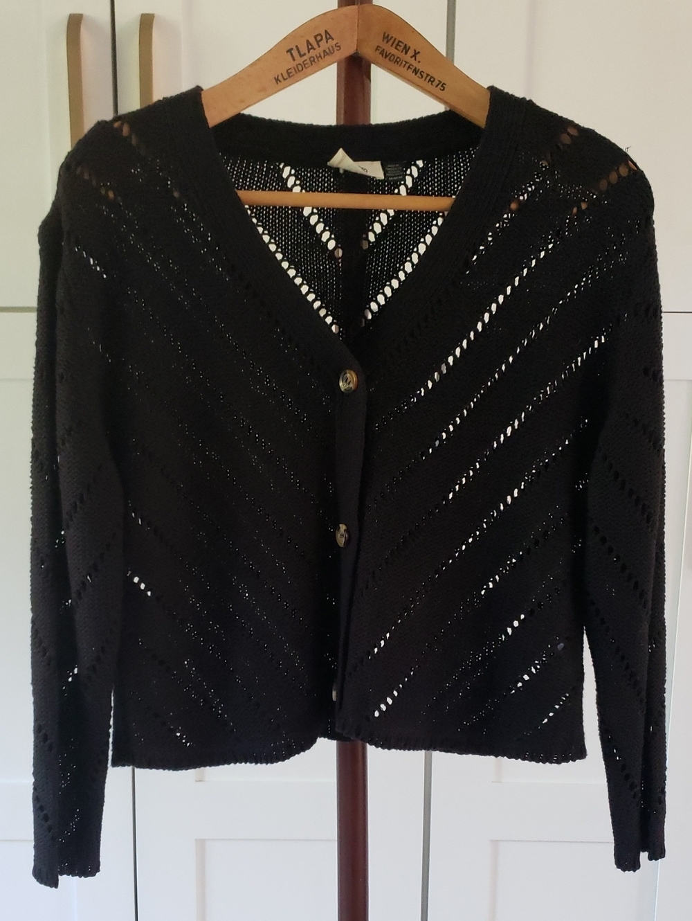 RD Style Black V-Neck Openwork Button Cardigan Sweater